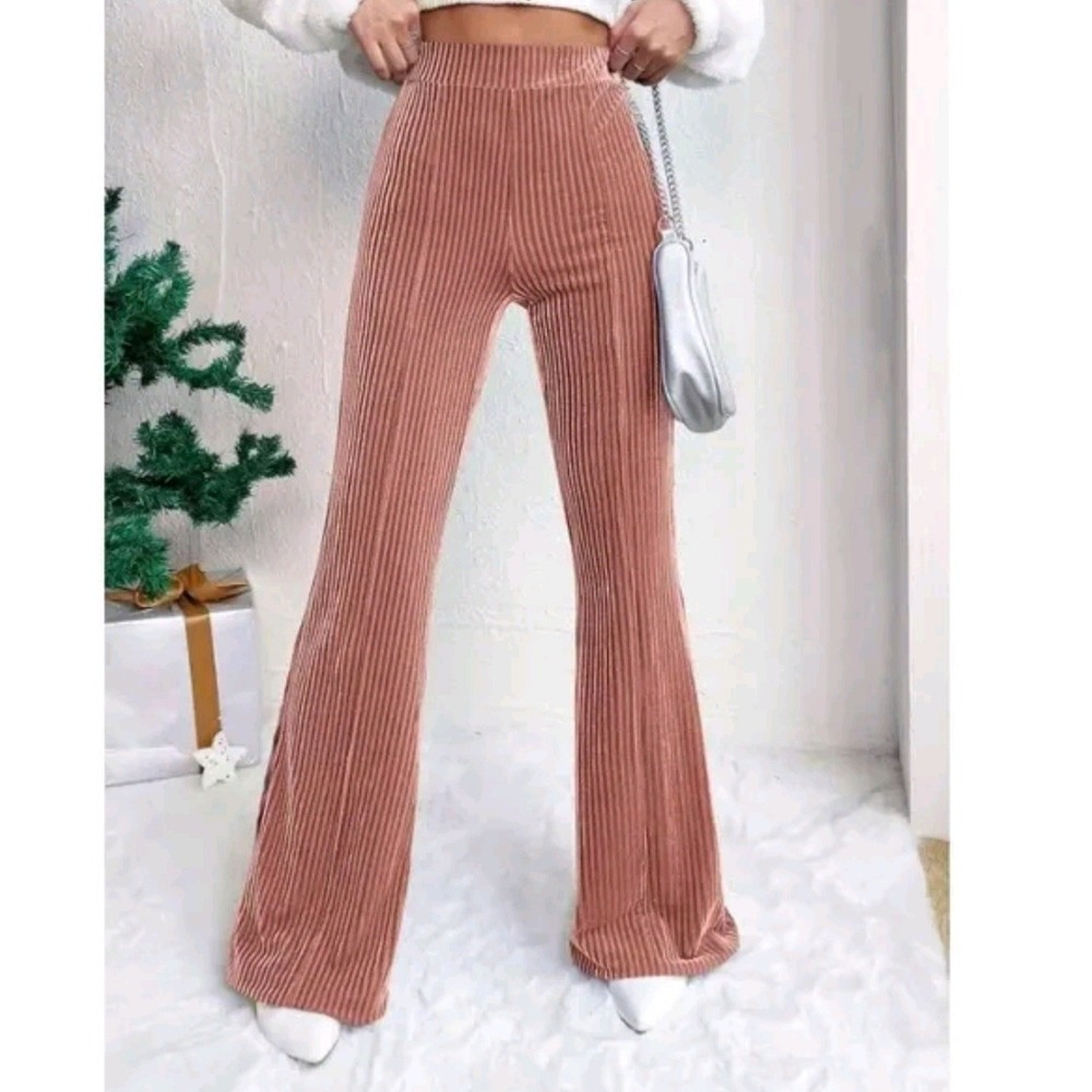 SHEIN EZwear Women's Coral Ribbed Velvet Flare Pants Size 2 - NWT